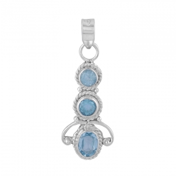 Best selling blue topaz pure silver three stone pendant for women